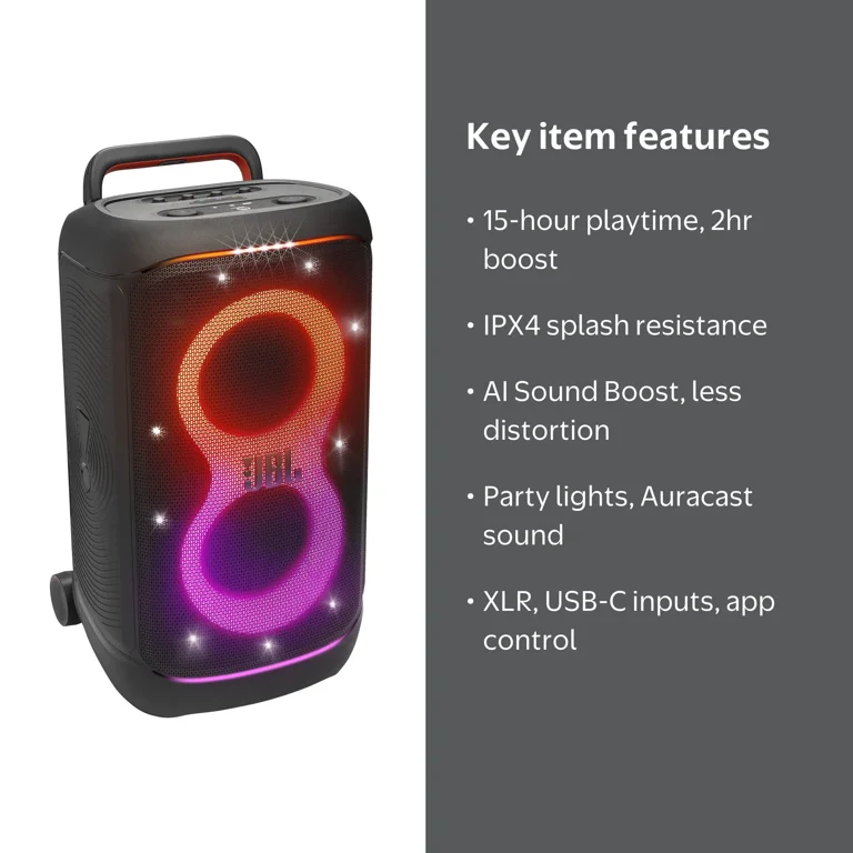 JBL, PartyBox 520, Portable Battery-Powered Party Speaker, Black