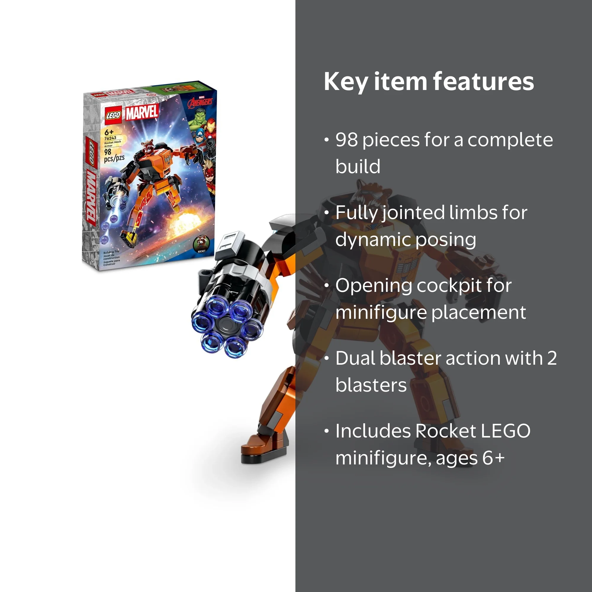 レメディマシーン LEGO Marvel Rocket Mech Armor Set 76243, Guardians of the Galaxy