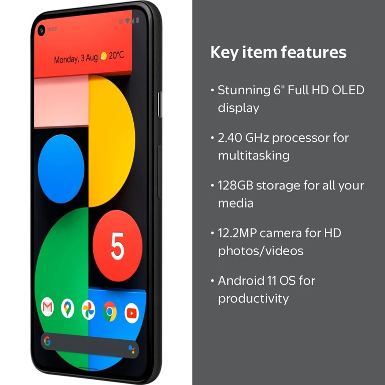5G Google Pixel 5 Cell Phone - Unlocked, Water Resistant, with