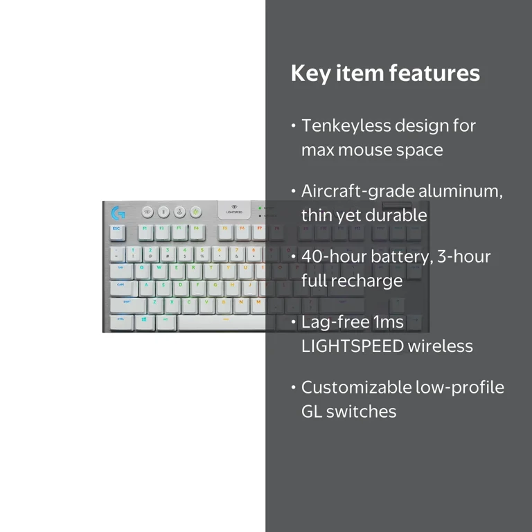 Logitech G, Mechanical Gaming Keyboard, G915 TKL, White - Walmart.com