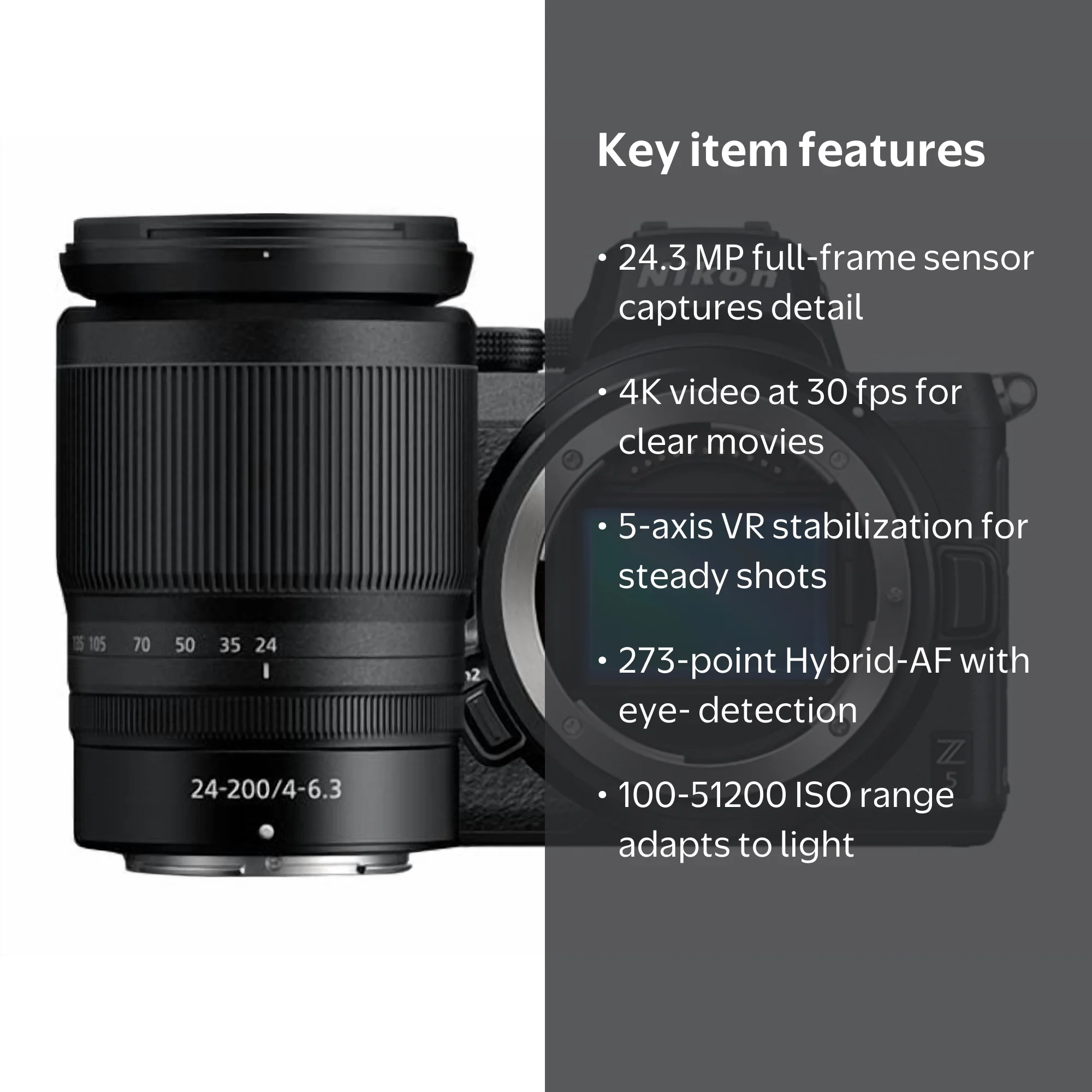 Nikon Z5 Professional Mirrorless Digital Camera with 24-200mm Lens