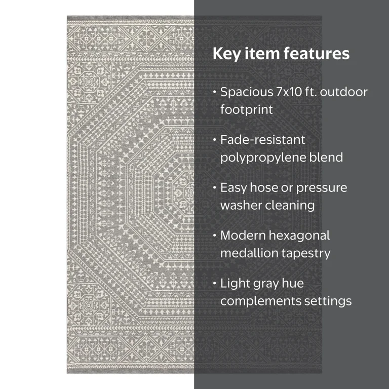 うら Free Shipping! Mainstays 7'x10' Woven Gray Medallion Outdoor Rug