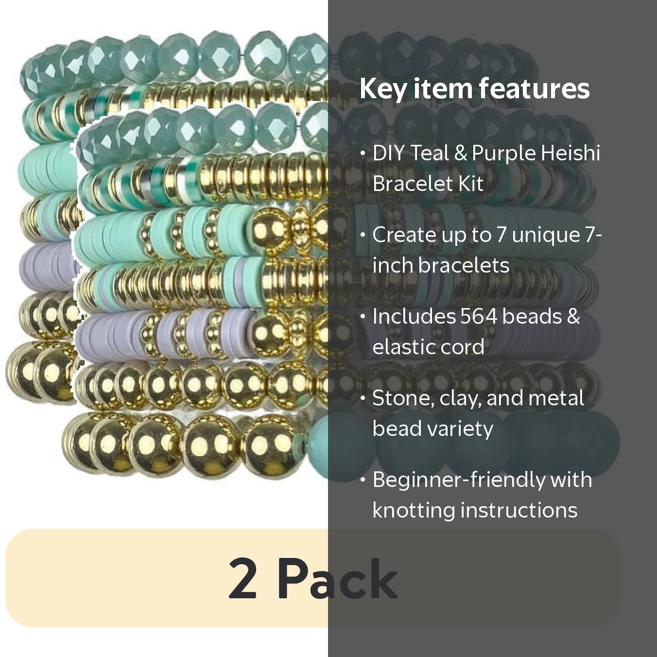 2 pack) Cousin DIY Teal and Purple Heishi Stack DIY Bracelet Kit