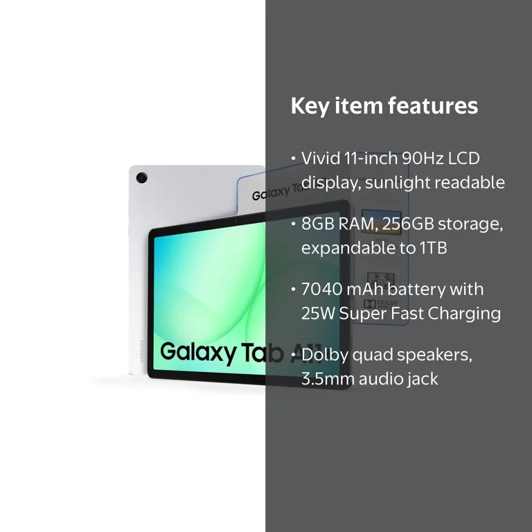 Samsung Galaxy Tab A11+ (Plus) 5G Wi-Fi + Cellular | 256GB + 8GB