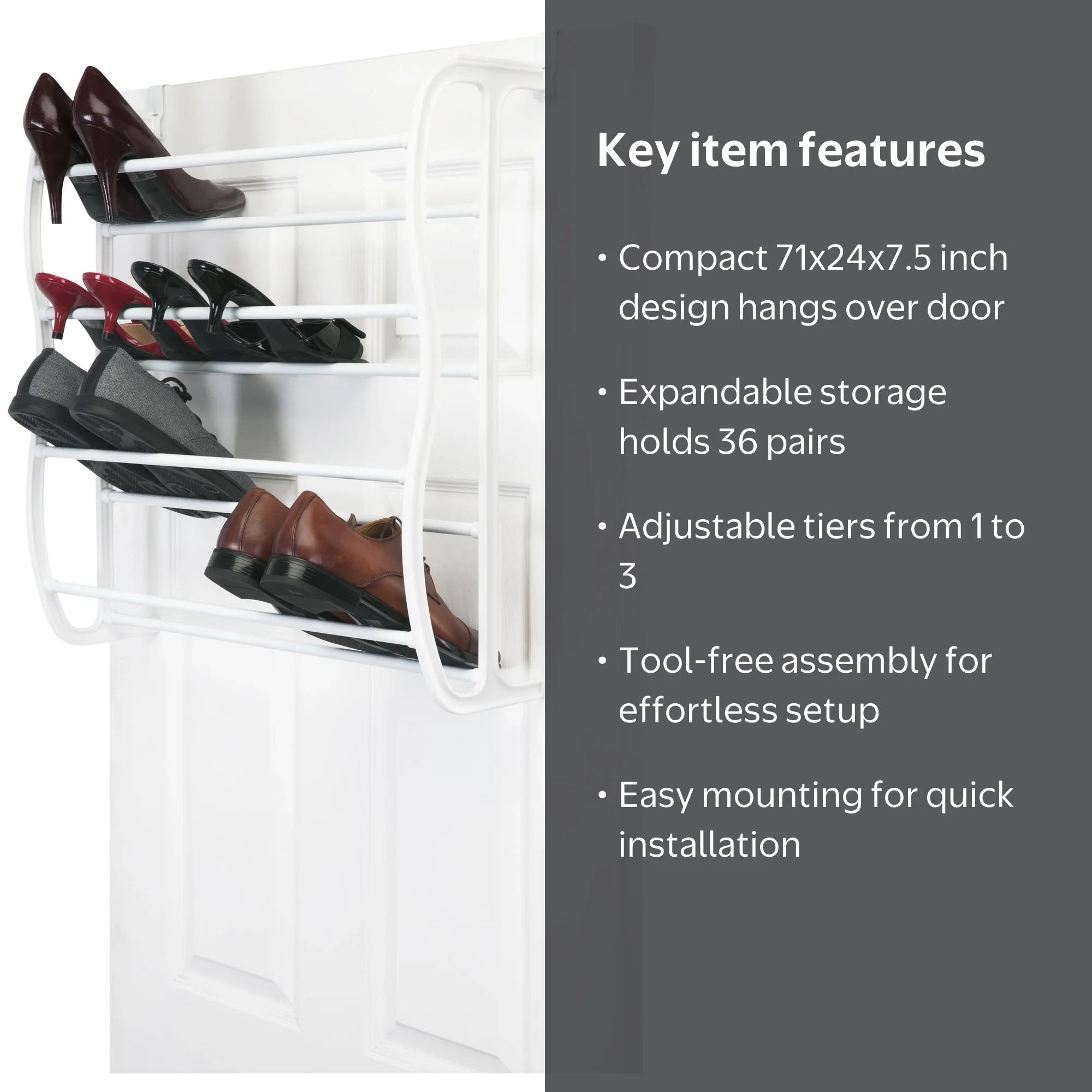 Simplify 12 Tier Adjustable over the Door 36 Pair Shoe Rack in