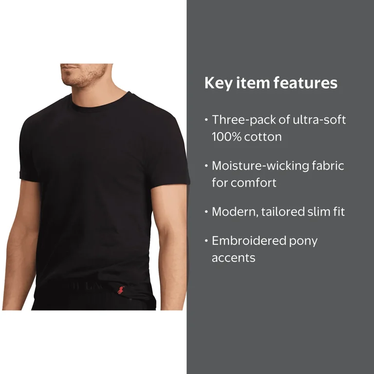 Polo Ralph Lauren Men's Slim Fit, Crew Neck, Pony Embroidered, 100