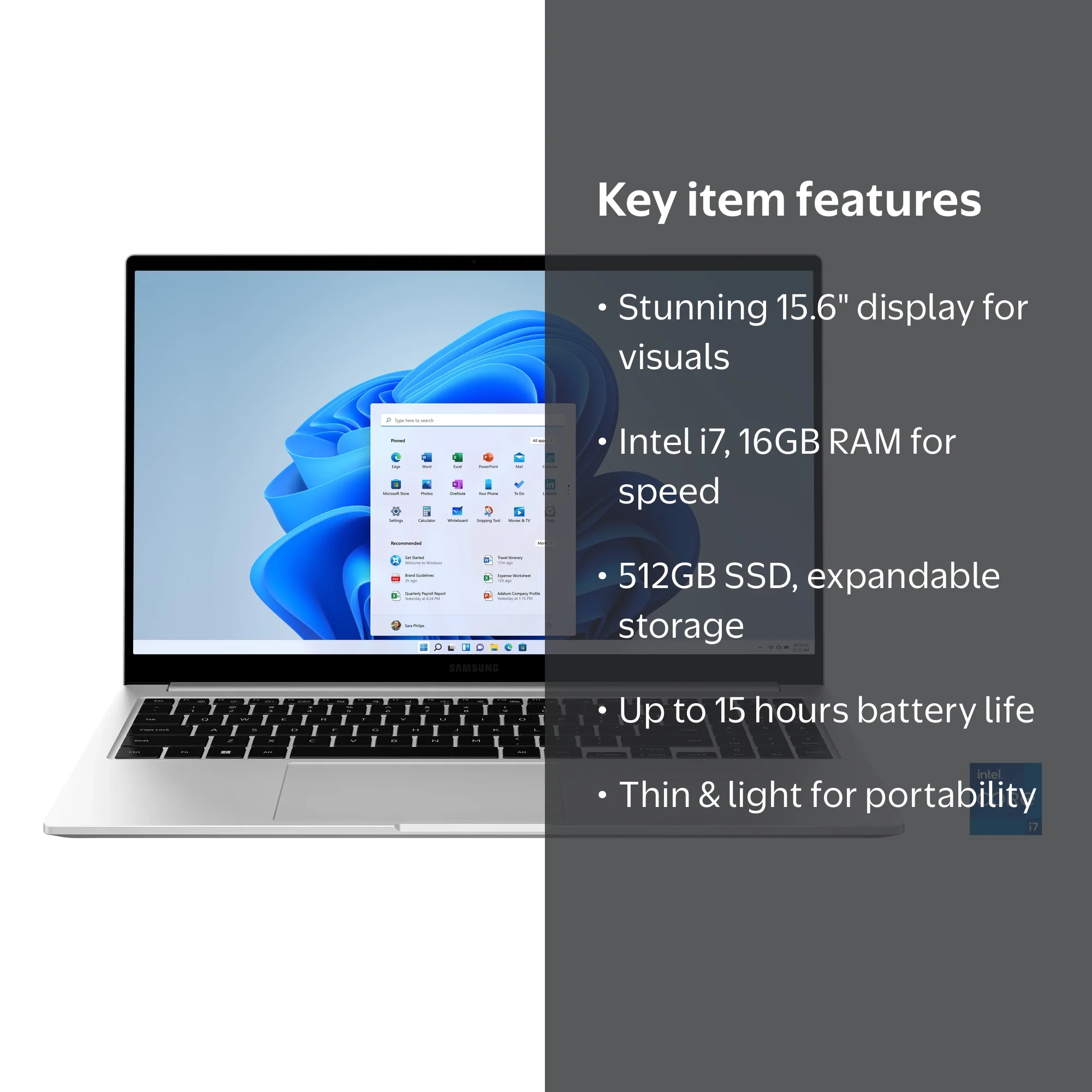 Samsung Galaxy Book3 15.6 inch High Speed Notebook, Intel Core i7