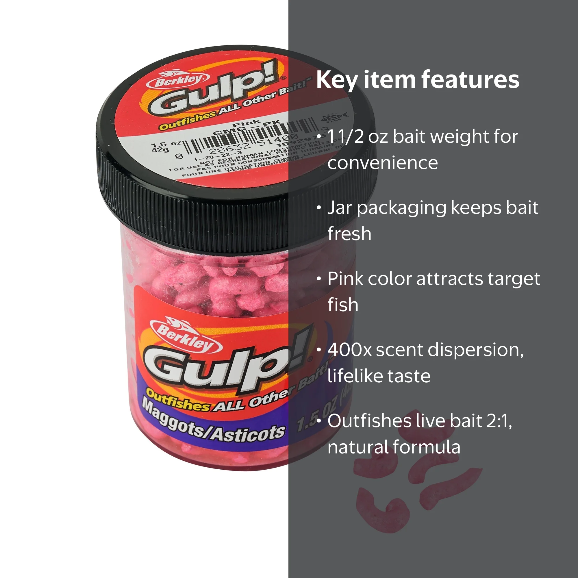 Gulp!, Soft Bait, Maggot Fishing, 1 1/2 oz Pink, Lifelike Texture