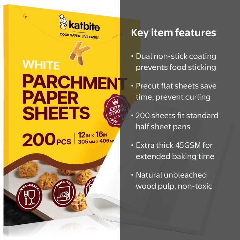 Cooking Parchment Baking Paper Amazon Katbite, Parchment Paper, 12x16 Inch, 200 Sheets, Heavy Duty