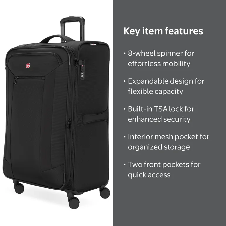 SWISSGEAR Stride Expandable Large Checked Spinner Luggage, Black