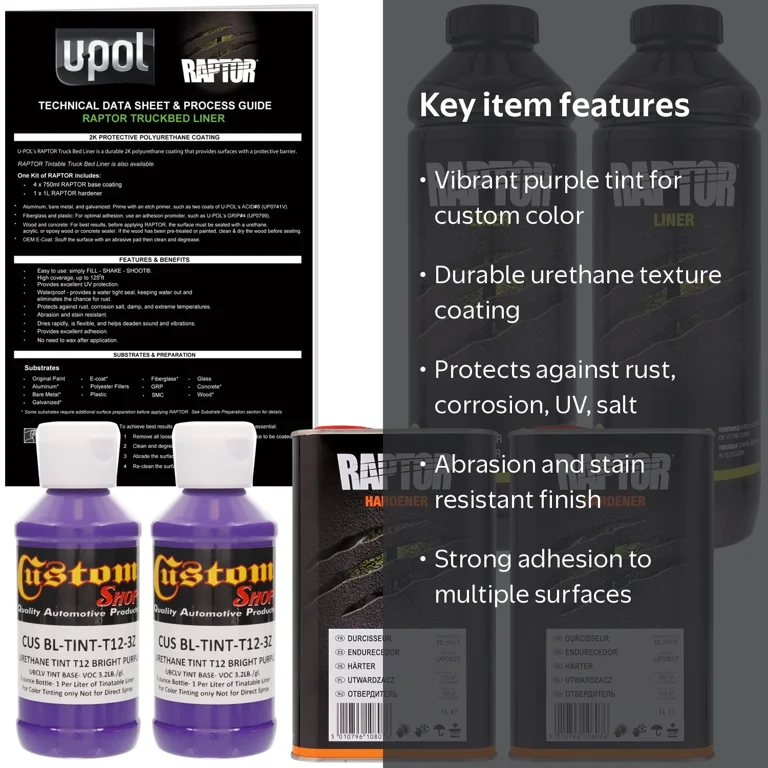 Raptor Bright Purple Truck Bed Liner Coating Kit, Harden+Tint Roll