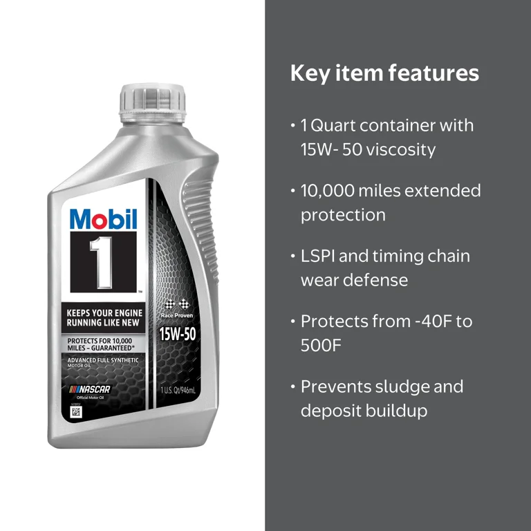 Mobil 1 Advanced Full Synthetic Motor Oil 15W-50, 1 Quart