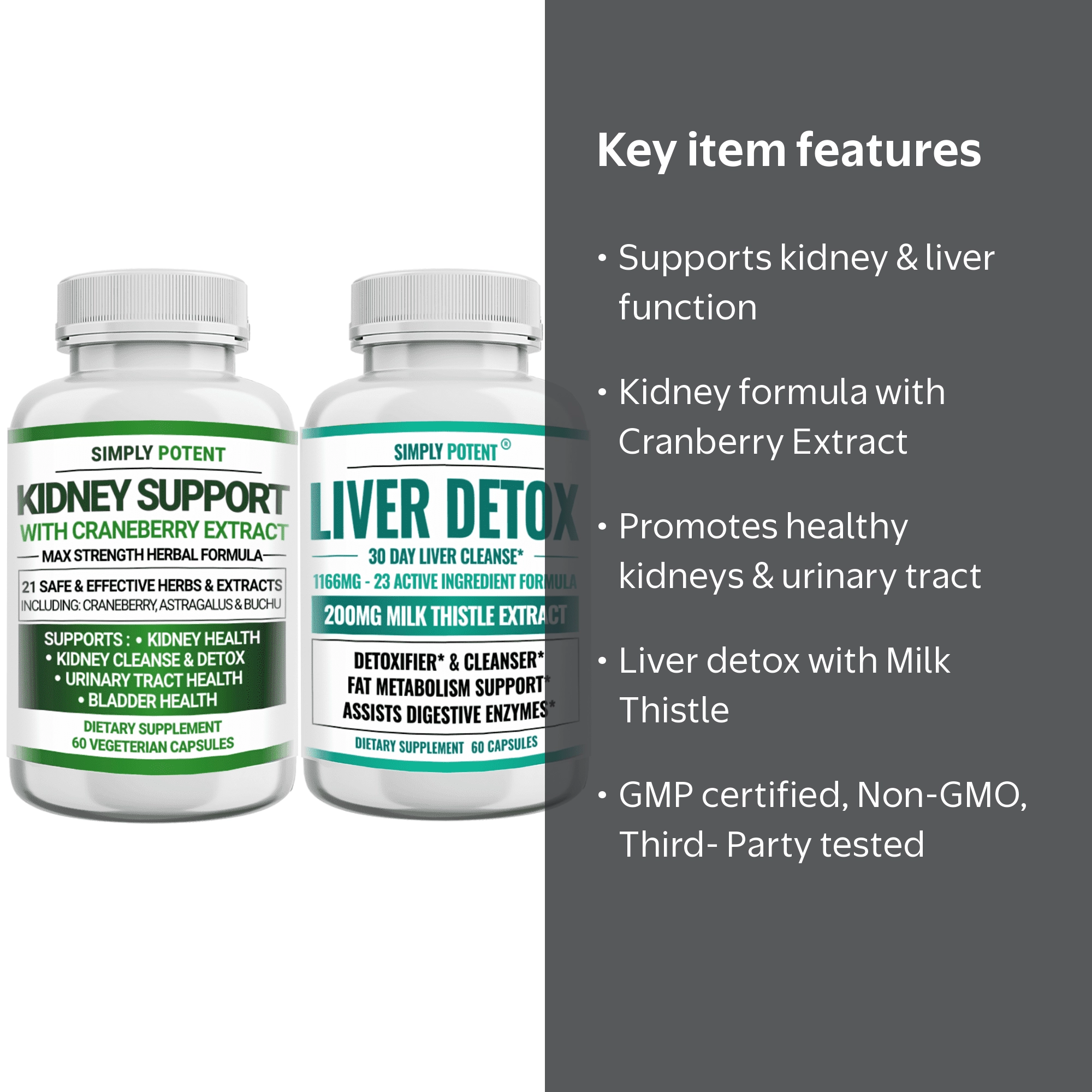 Simply Potent Kidney Support & Liver Detox Cleanse Supplement with