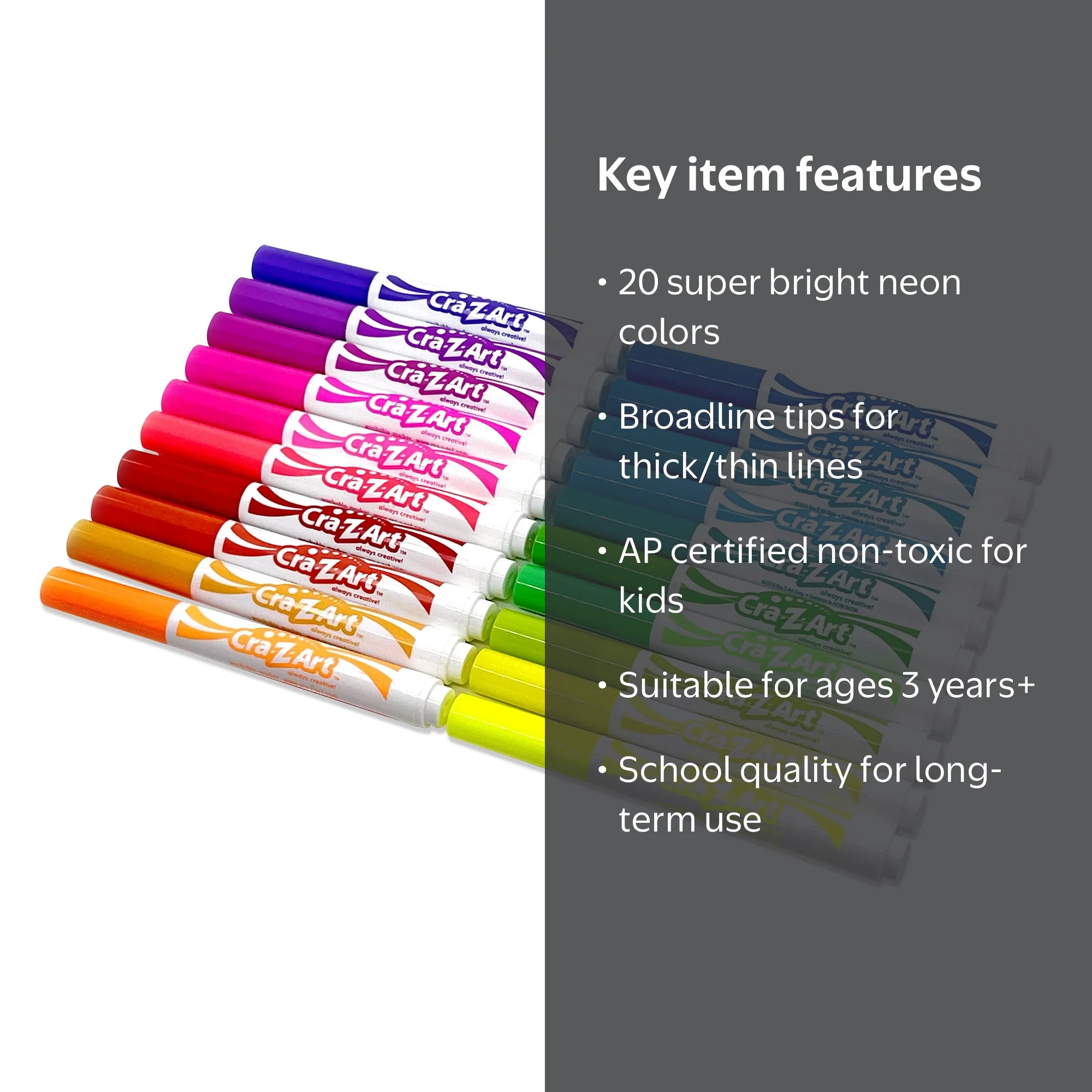 Cra-Z-Art 20 Count Neon Broad Line Marker, Multicolor - Walmart.com