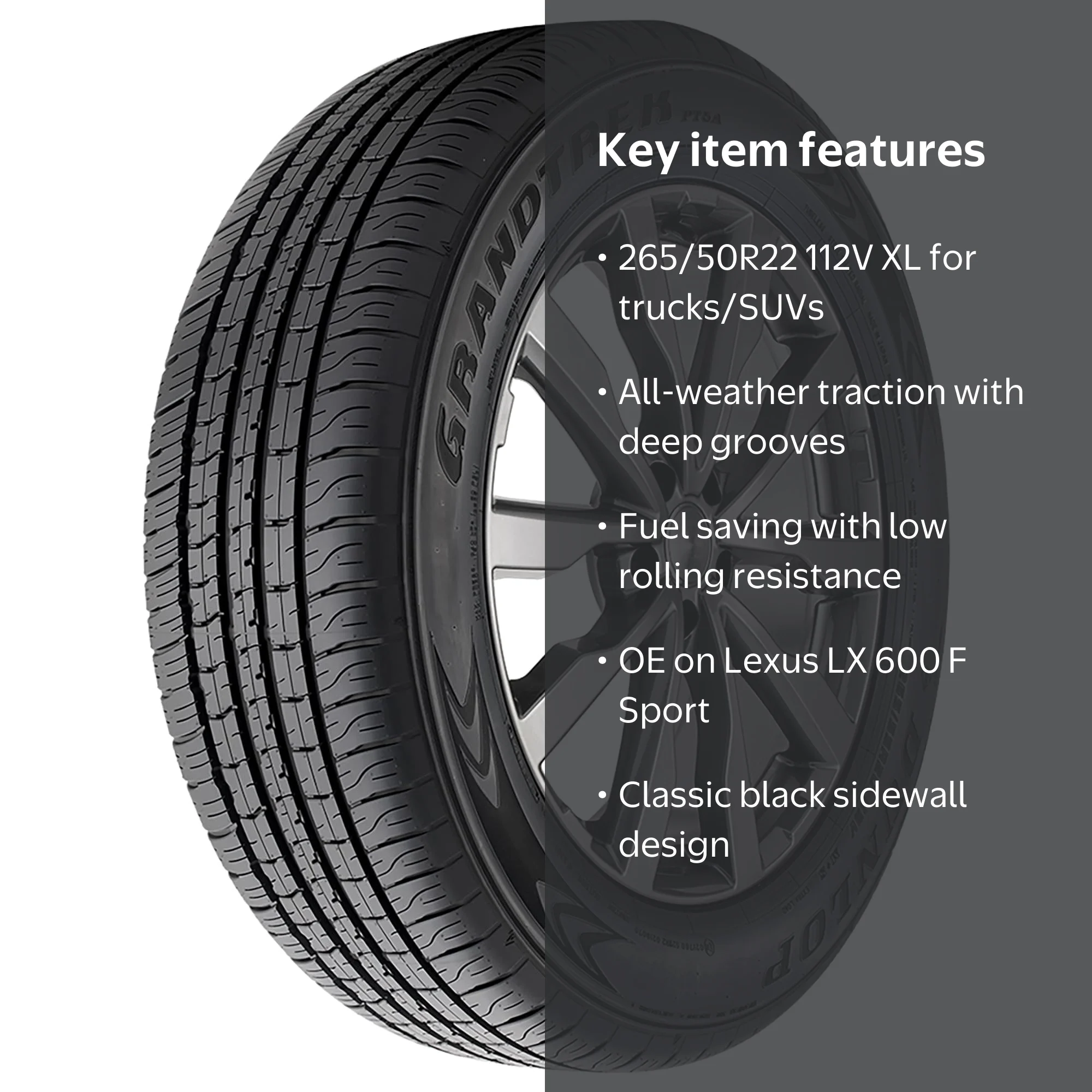 Dunlop Grandtrek PT5A XL 265/50R22 112V Tire - Summer Touring