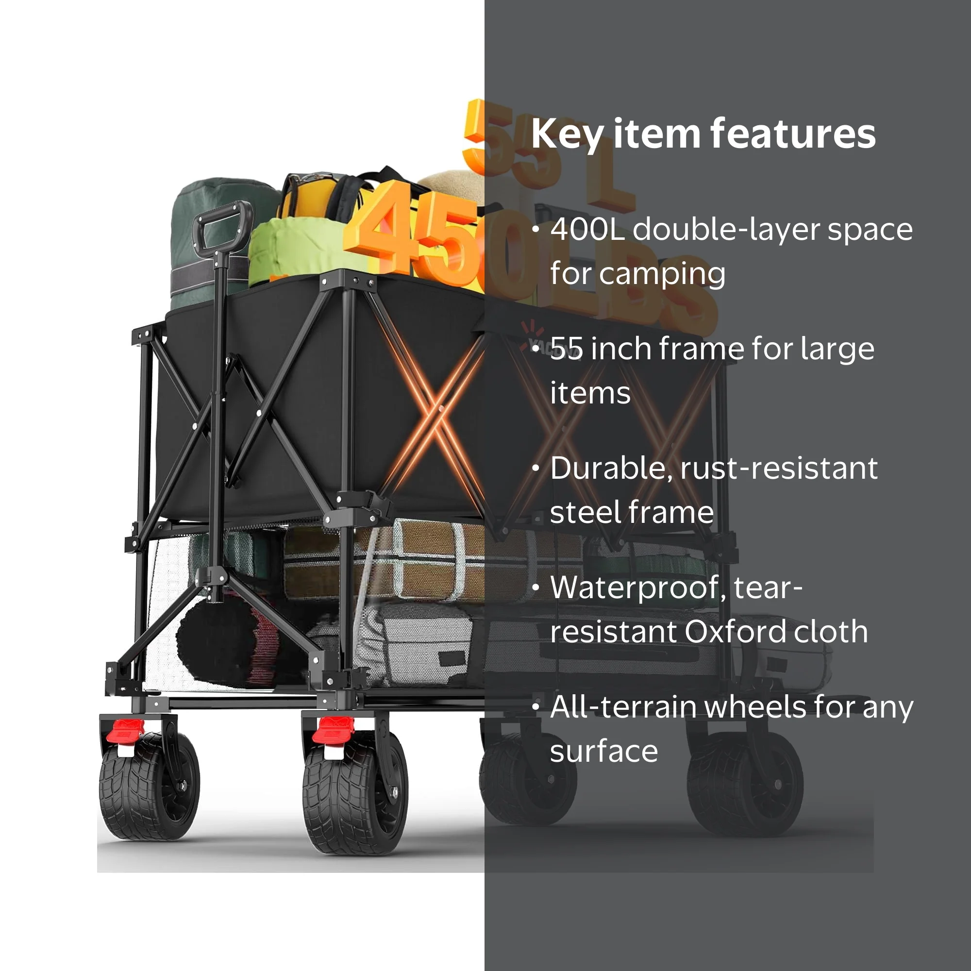 Yacona Double-Layer Collapsible Wagon, 400L Extra Large Shopping