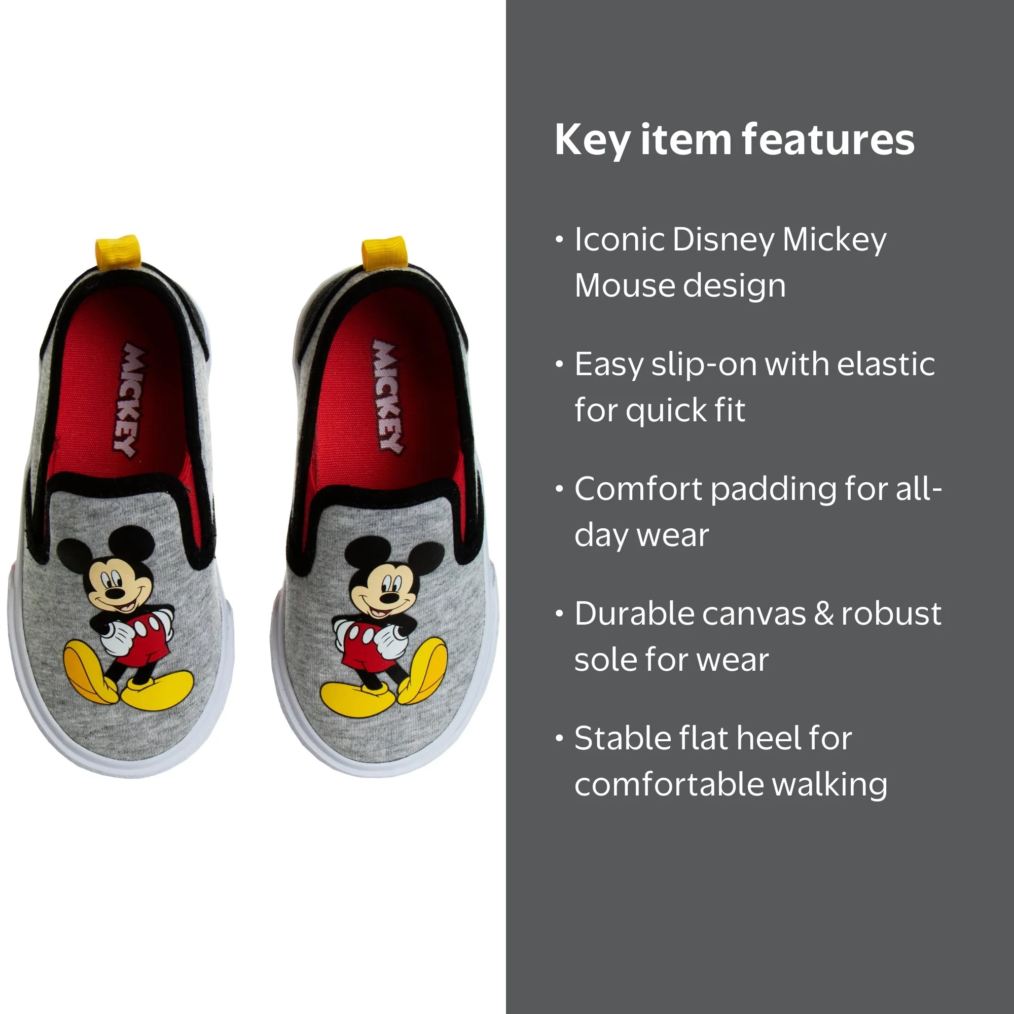 Disney Mickey Mouse Toddler Boys' Durable Slip On Canvas Sneakers