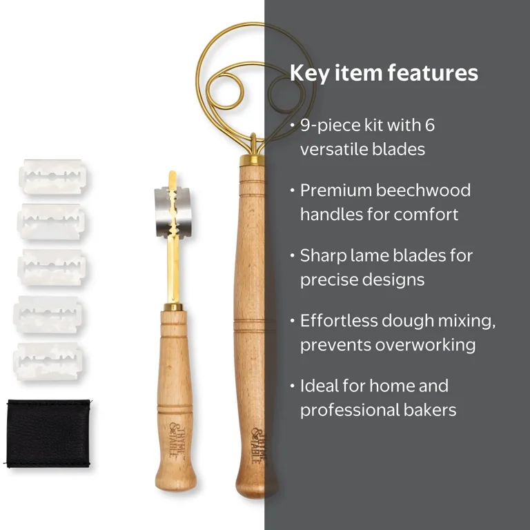 Thyme & Table Bread Kit with Dough Whisk and Bread Lame for