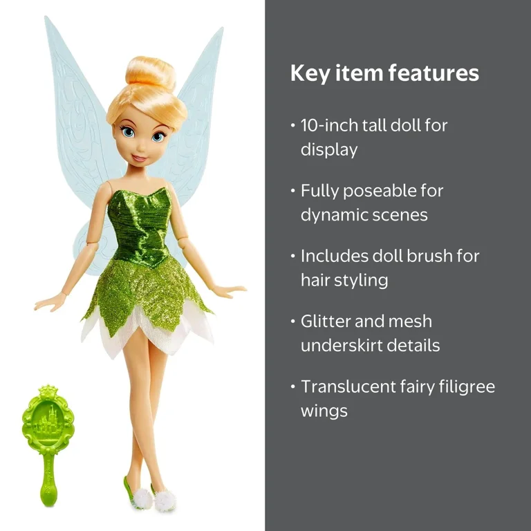 Disney Peter Pan Tinker Bell Classic Doll with Wings and Brush