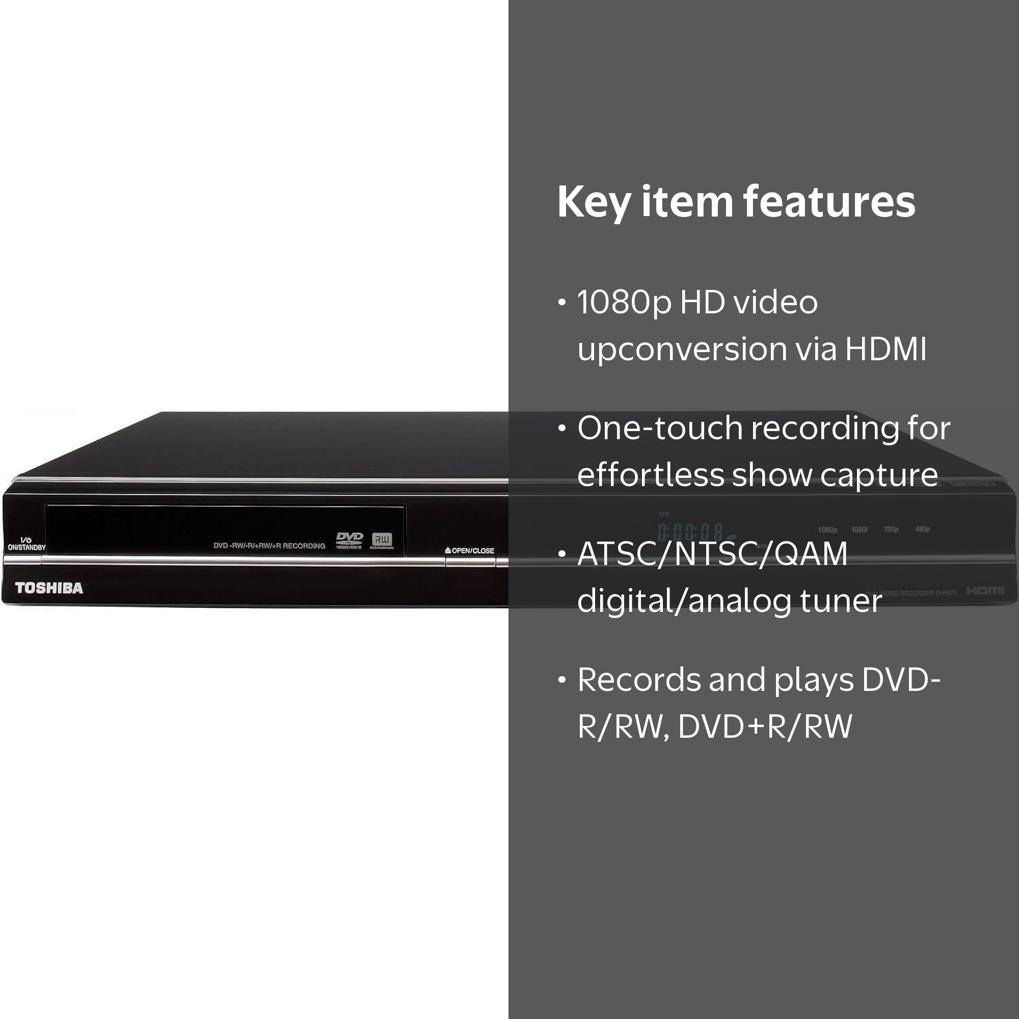 Toshiba DR570 DVD Player/Recorder, Black, Built-in Digital/Analog