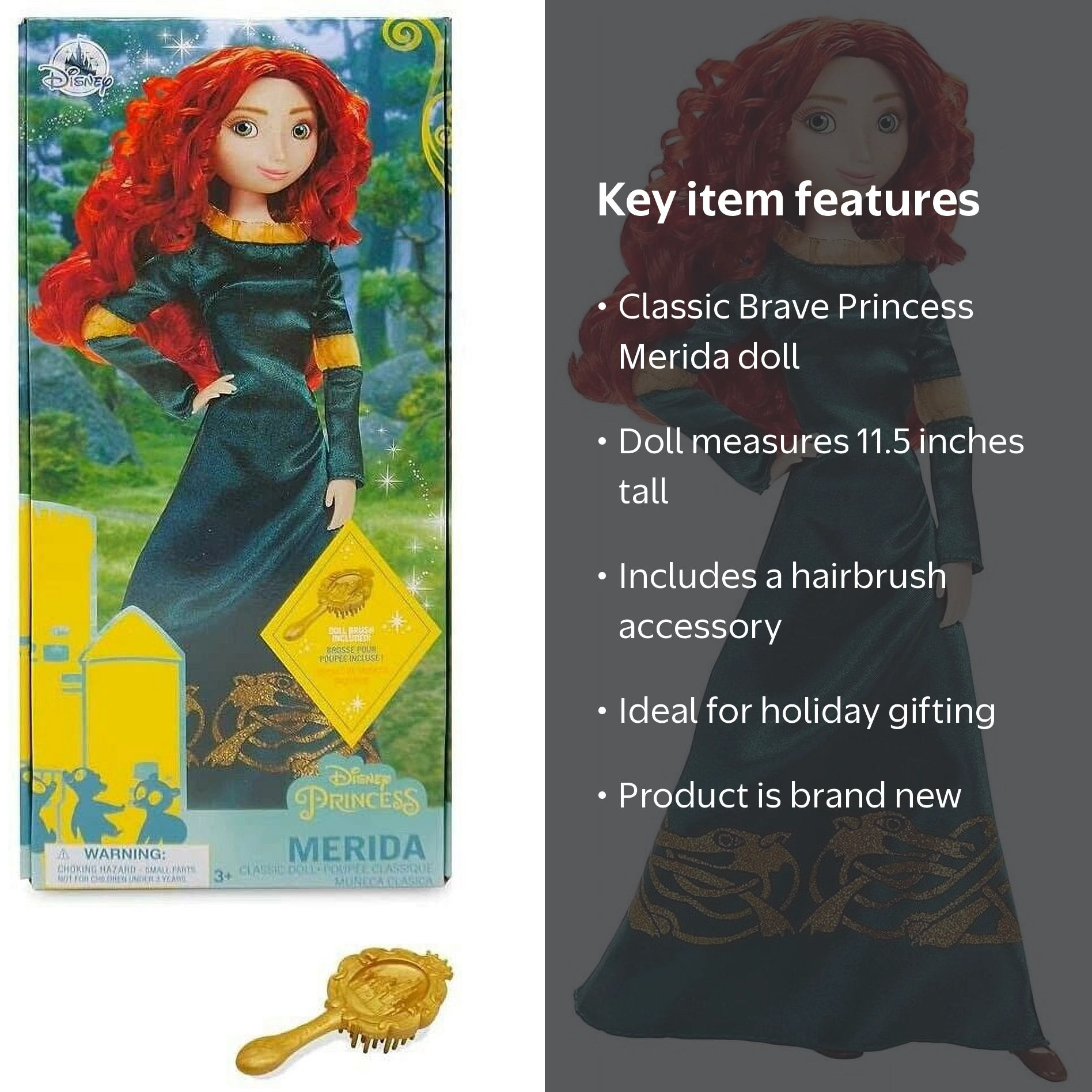 Classic Brave Princess Merida 11.5” Doll & Brush Hairbrush Figure