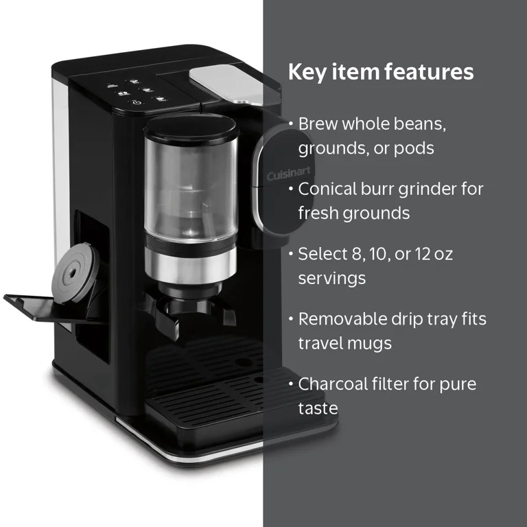 Cuisinart, Grind and Brew Classic Black Single Serve Coffee Maker
