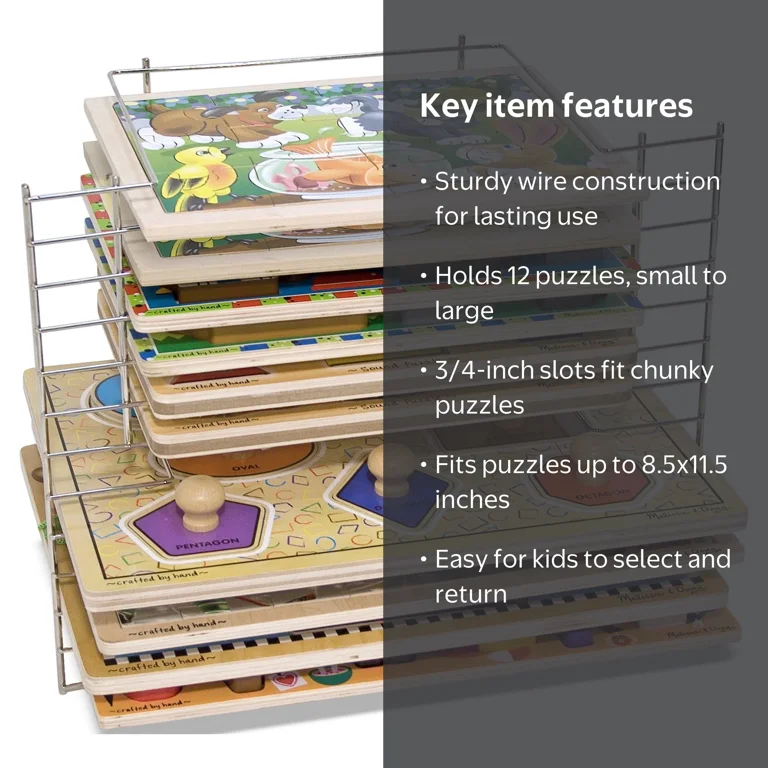 Melissa & Doug, Metal Wire Puzzle Storage Rack, Holds 12 Puzzles