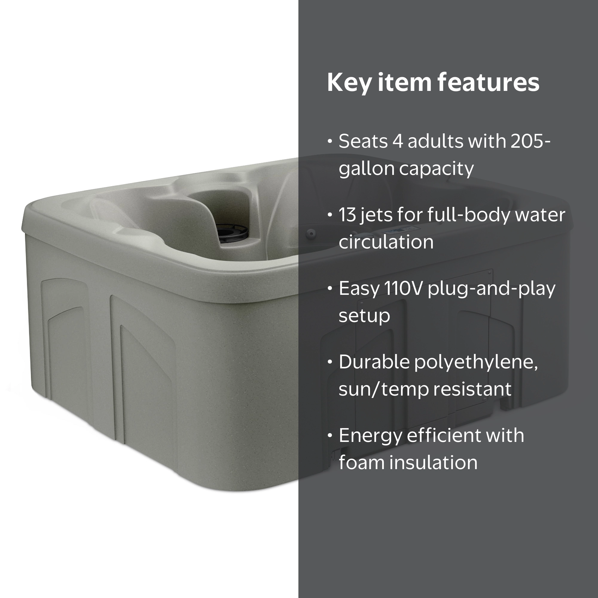 Lifesmart, Hot Tub Spa, 13-Jet, 4-Person, Taupe, Square, Plug and