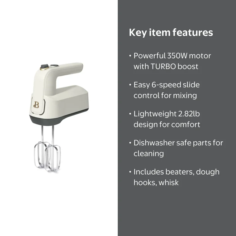 Free Shipping! Beautiful 6-Speed Electric Hand Mixer White with