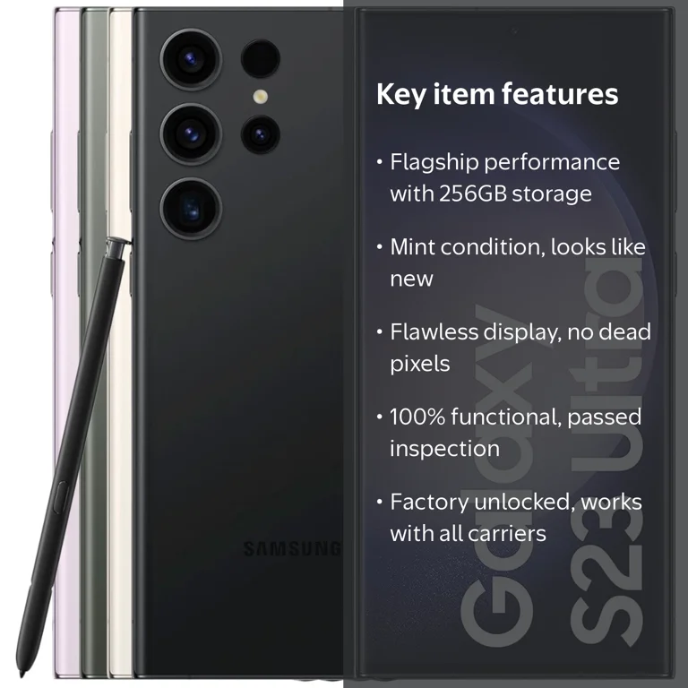 Samsung Galaxy S23 Ultra 5G, SM-S918U1, 256GB, Black, Factory