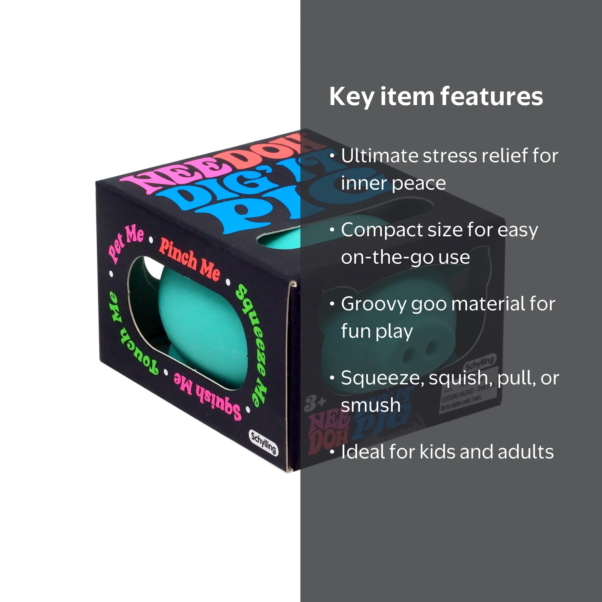 Schylling NeeDoh Dig' It Pig Squeezable Stress Ball, Teal