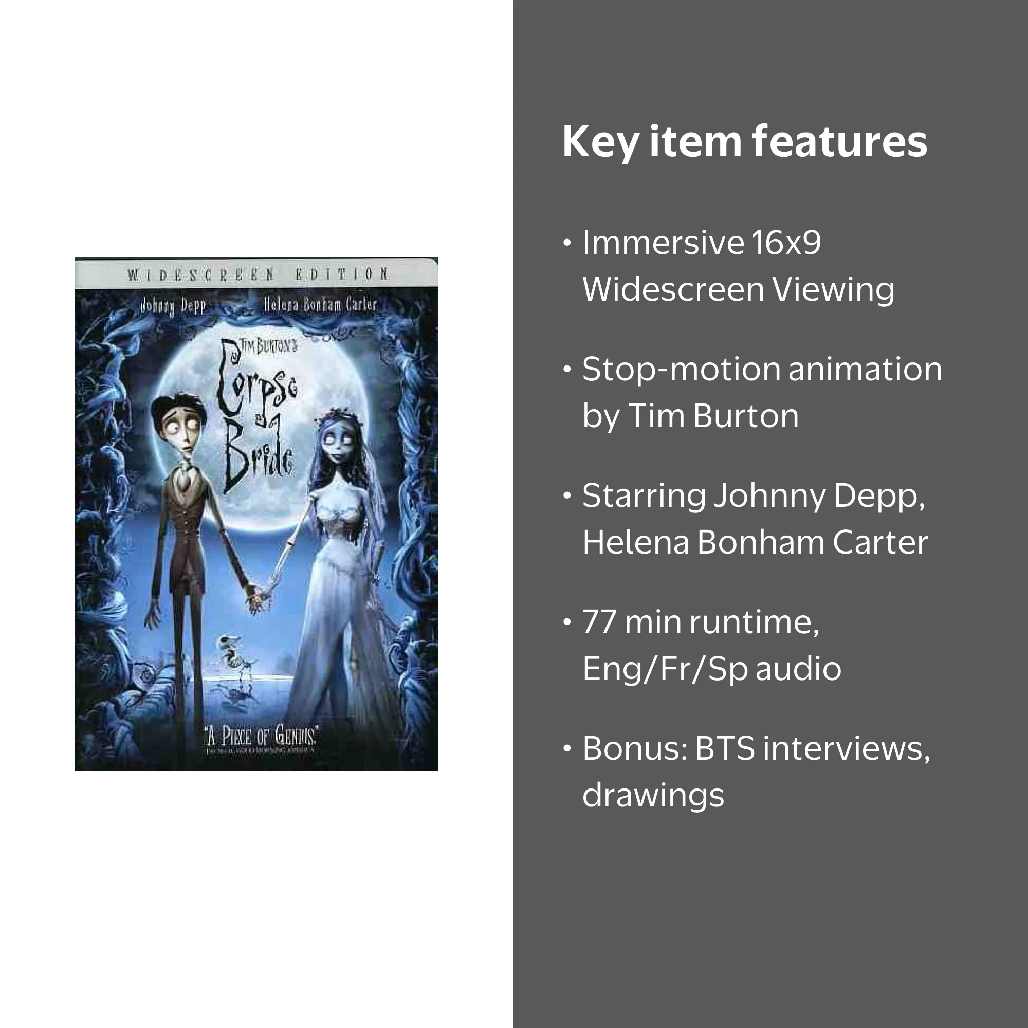 Corpse Bride Animated Movie DVD by Tim Burton - Walmart.com