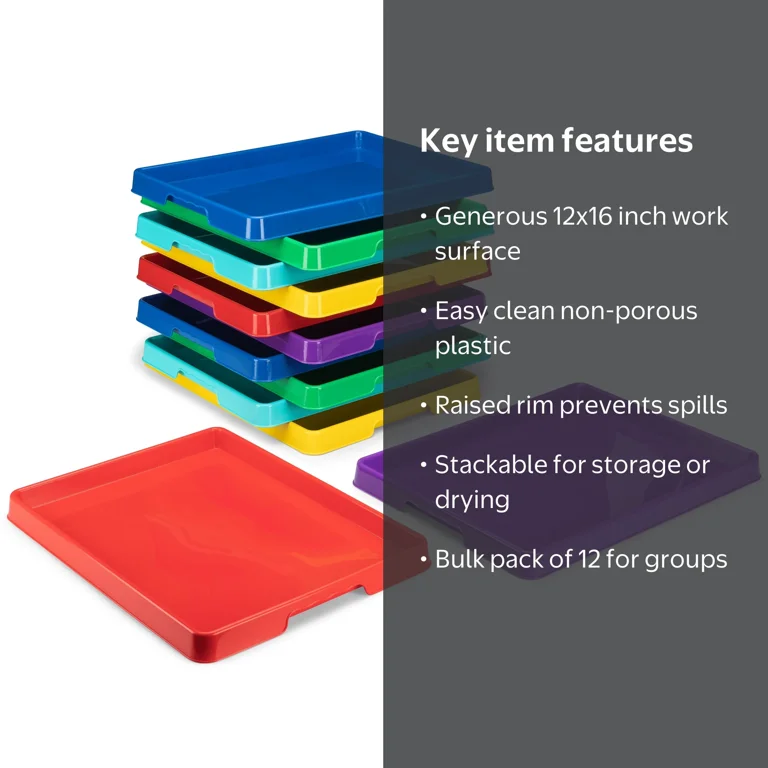 Storex Plastic Craft and Hobby Tray, 12 x 16 in, Assorted, 12-Pack