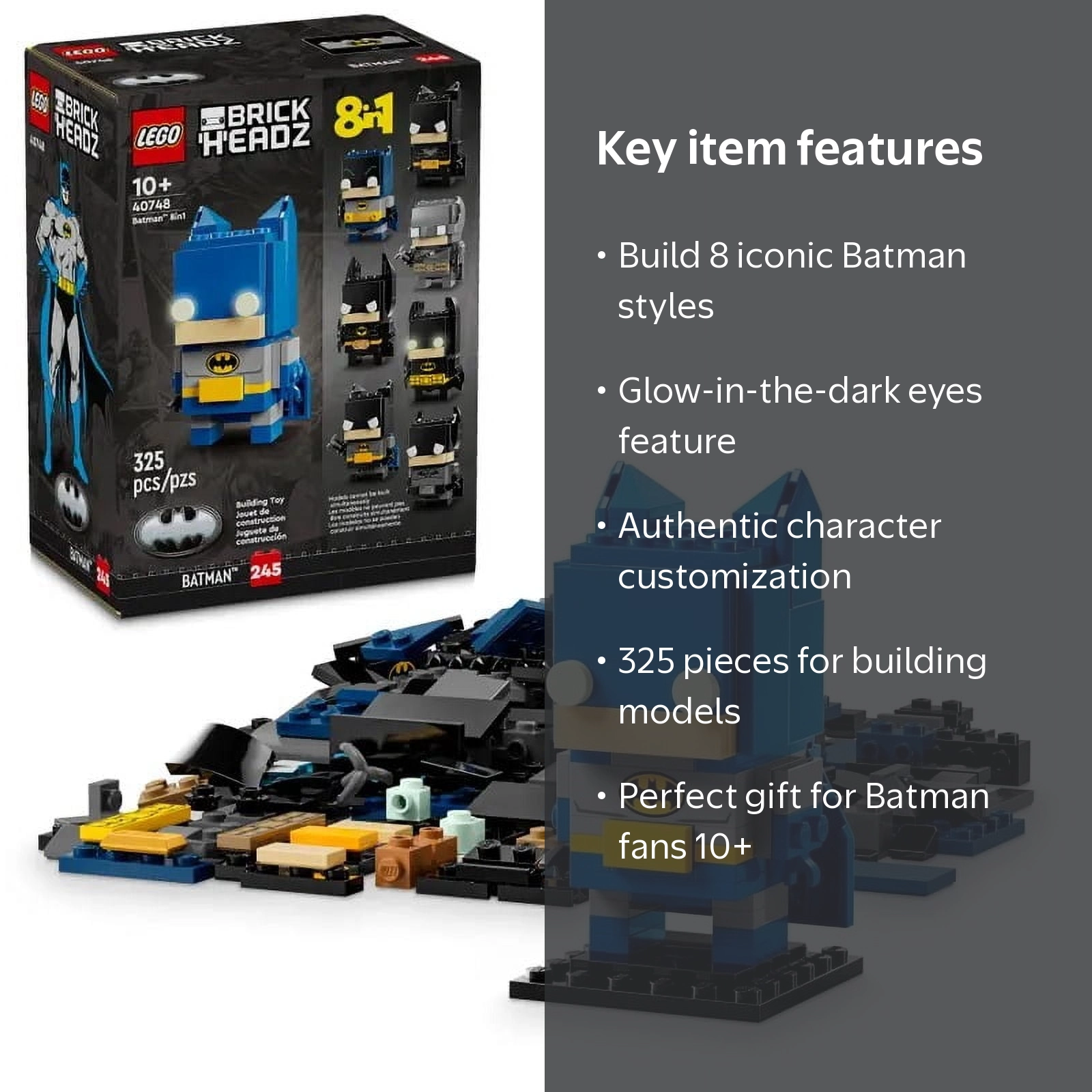 LEGO, Brickheadz Batman 8in1 Set, 325 Pieces, Collectible Toy