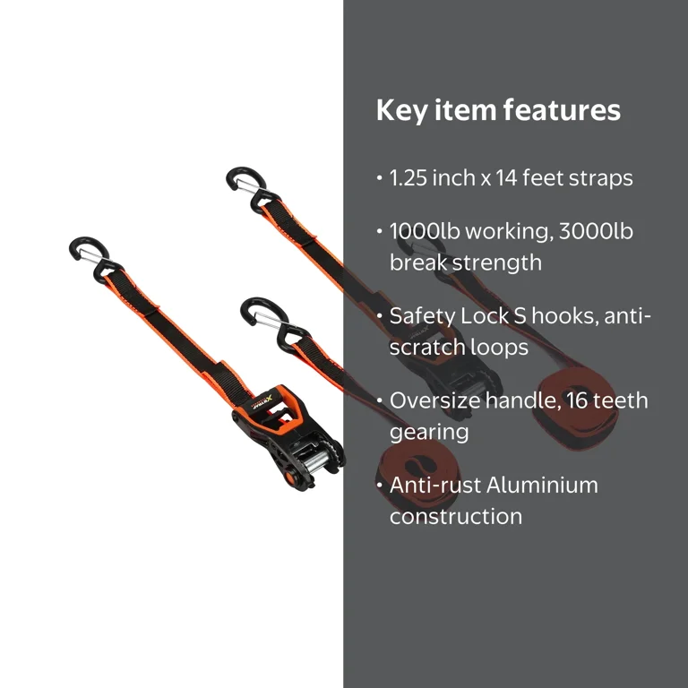 Xstrap 1.25”x14' Aluminium Tie-Down Ratchet 1000lbs WLL with