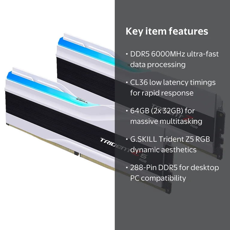 G.skill Trident Z5 RGB DDR5 6000 Desktop RAM, 64GB (2 x 32GB