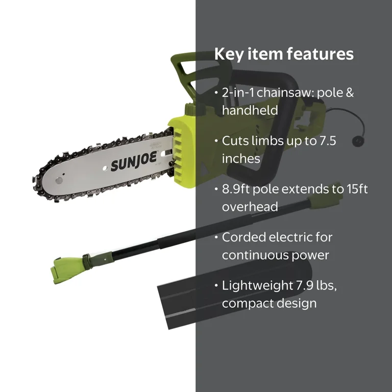 Sun Joe, Electric Pole Chain Saw, SWJ805E, 8 inch, Green - Walmart.com