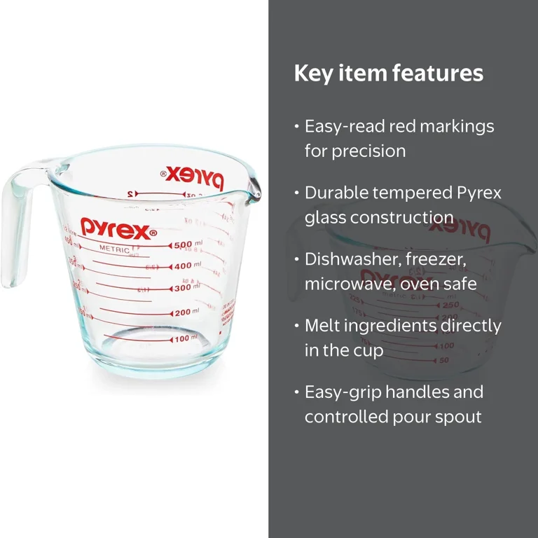 Pyrex 2-Piece Glass Measuring Cup Set, 1-Cup and 2-Cup, Microwave
