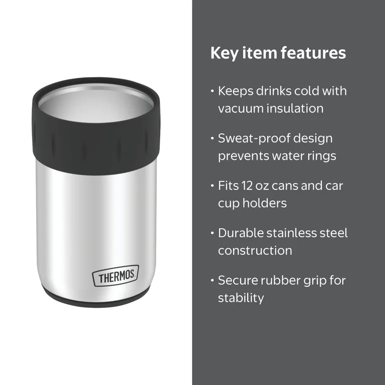 Thermos, Beverage Can Insulator, 2700TRI6, Stainless Steel