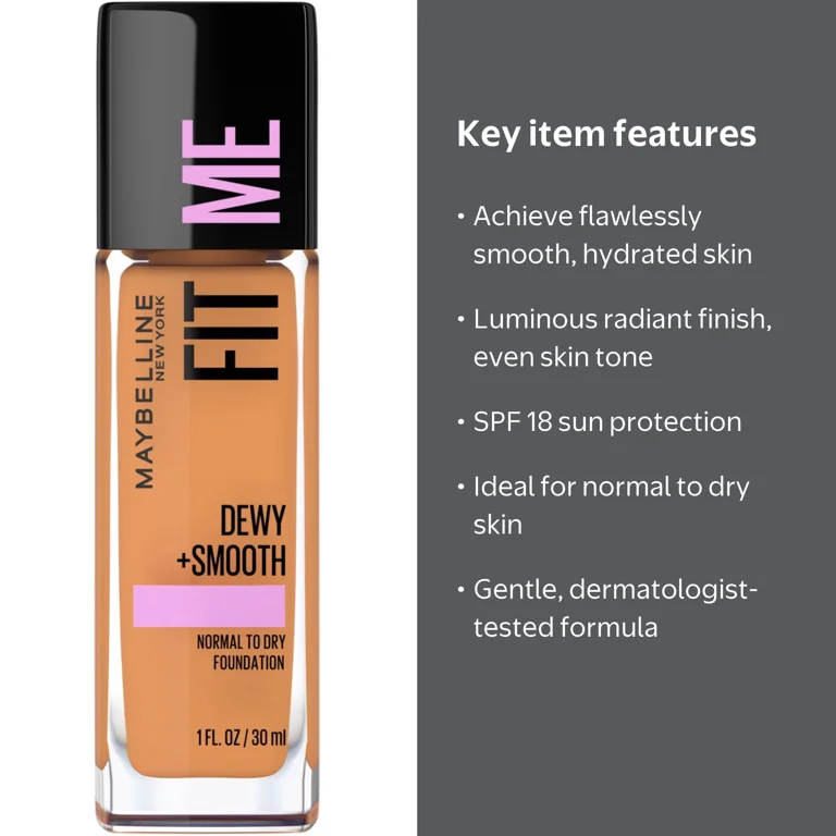 Maybelline, Liquid Foundation, Toffee, SPF 18 Dewy and Smooth