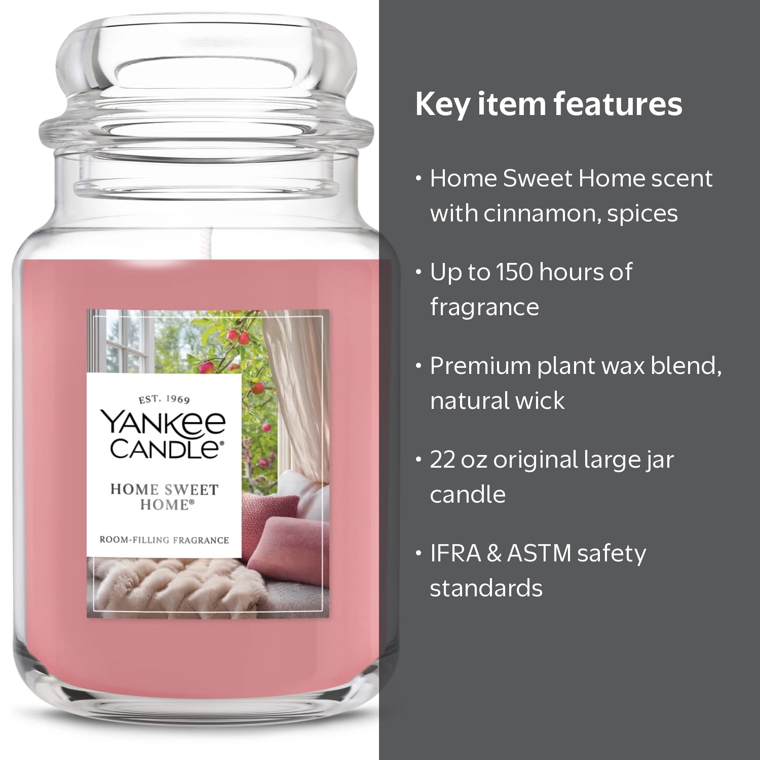 Yankee Candle 22 oz Original Large Jar Scented Candle, Home Sweet Home, Pink