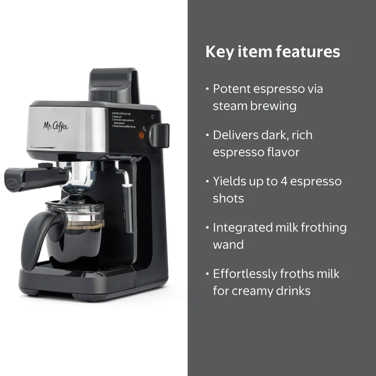 Mr. Coffee, 4-Shot Steam Espresso Machine, Cappuccino & Latte