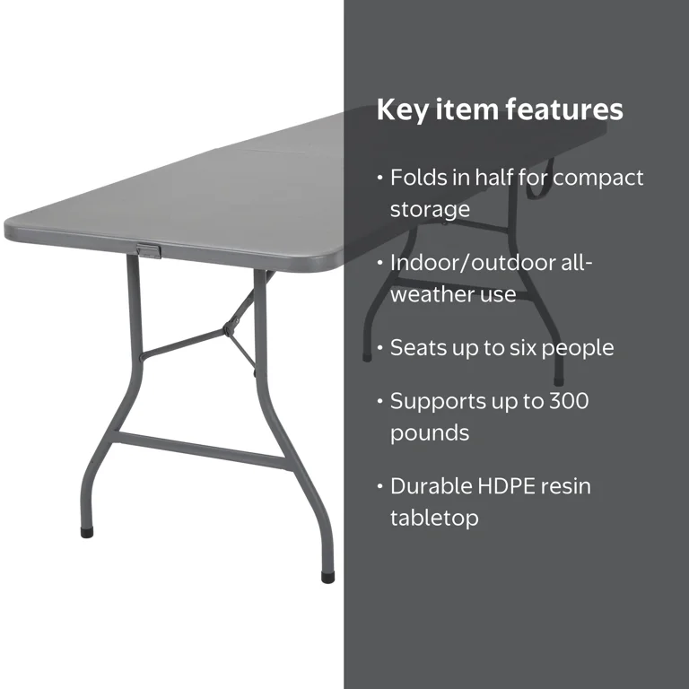 COSCO, 6 ft. Fold-in-Half Banquet Table with Handle, Gray, Weather