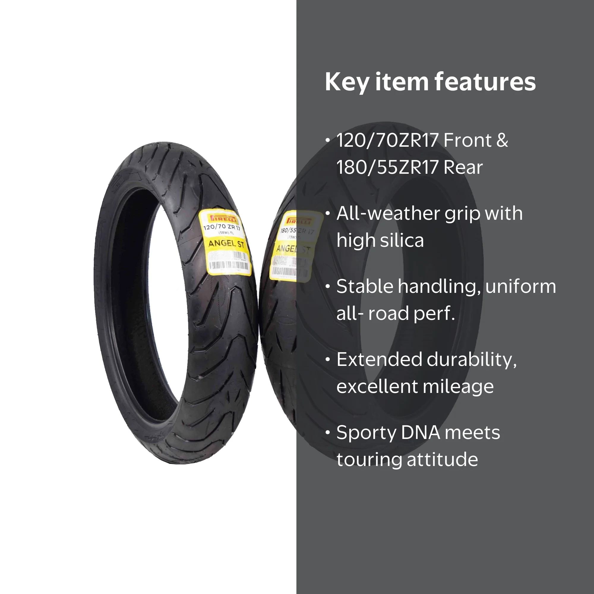 Pirelli Angel ST 120/70ZR17 and 180/55ZR17 Motorcycle Tires