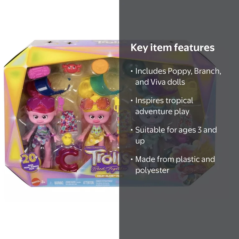 Mattel DreamWorks Trolls Band Together Vacay Island 3-Doll Playset