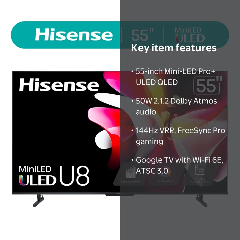 Hisense 55-Inch Class U8 Series Mini-LED Pro+ ULED 4K UHD Google