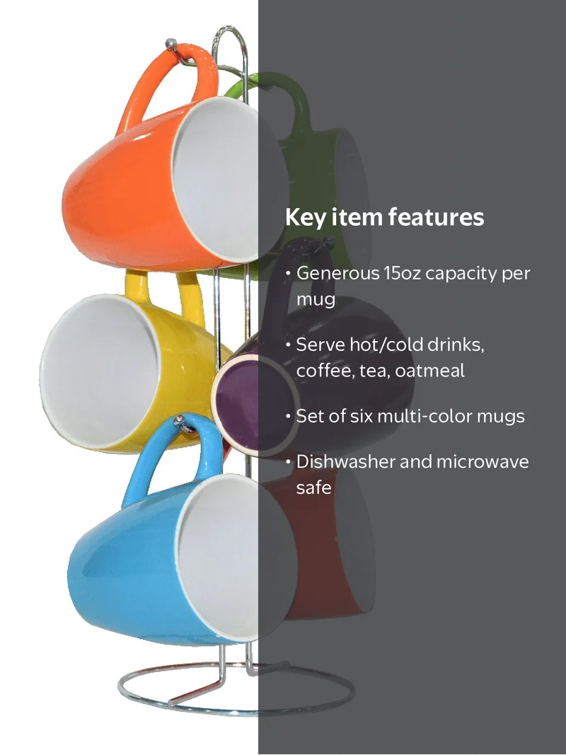 Marcelle, Multi Color 6 Pc. Ceramic Coffee Mug Set with a Metal