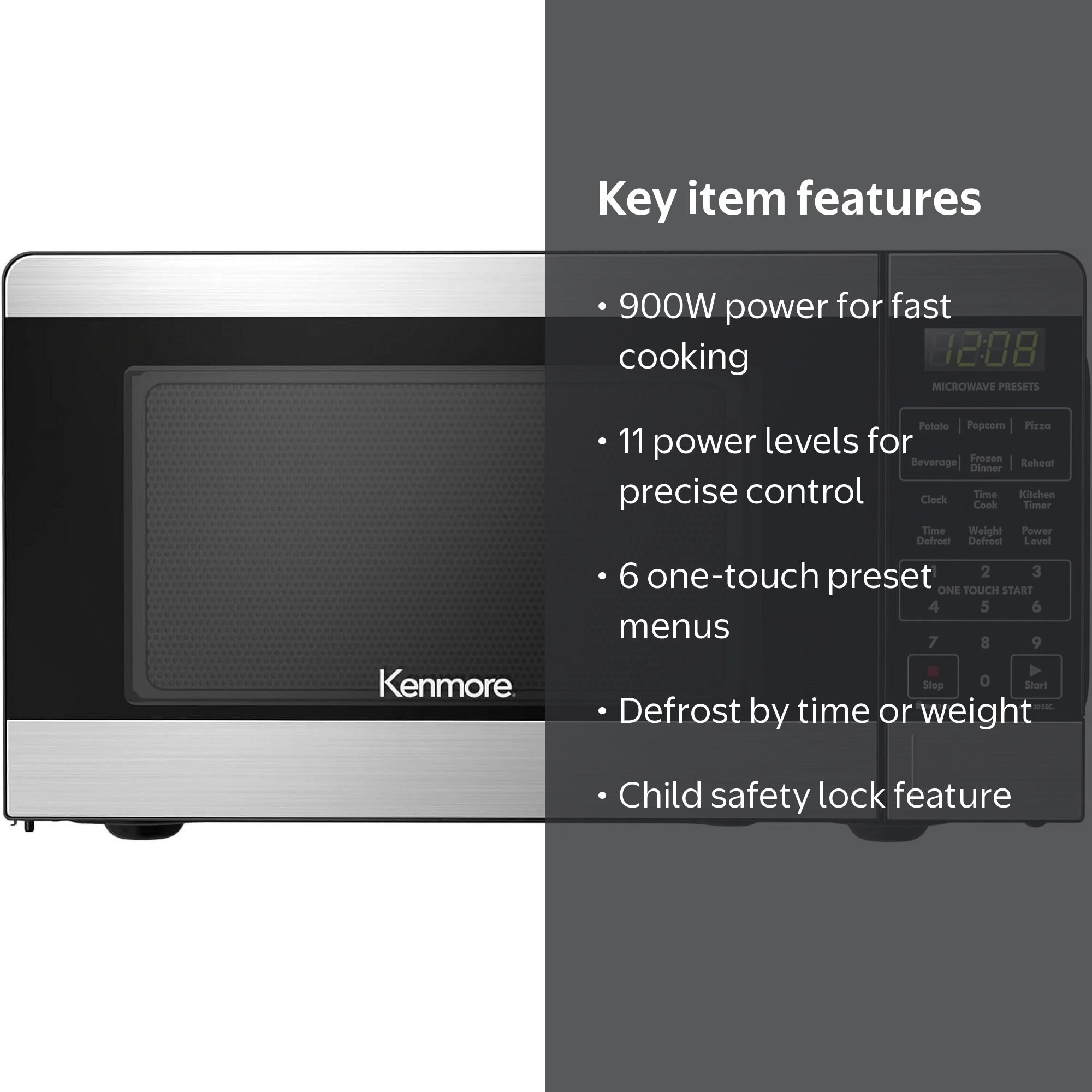 Kenmore, Counter Top Microwave, 0.9 Cu Ft, 900W Stainless Steel