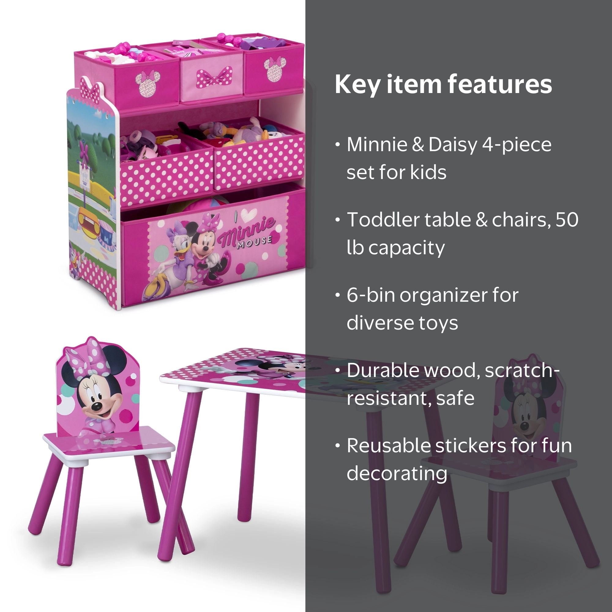Disney's Minnie Mouse 4-Piece Kids Activity Set – Includes Table