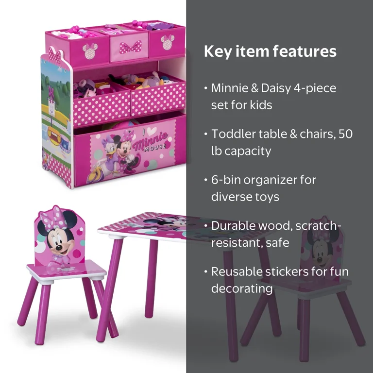 Disney's Minnie Mouse 4-Piece Kids Activity Set – Includes Table